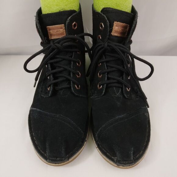 Toms Chukka Tomboy Boots Black Leather Suede Shoes Womens Size 7 - Picture 4 of 13